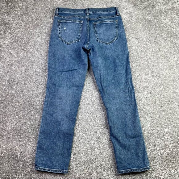 Gap Best Girlfriend Jeans Women's 26 Blue Slim Straight Mid-Rise Distressed - Picture 3 of 11